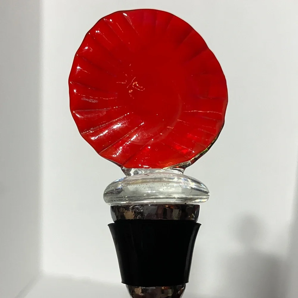 Colorful Swirl Wine Stopper Glass & Metal Red‎ Blue Green Gold